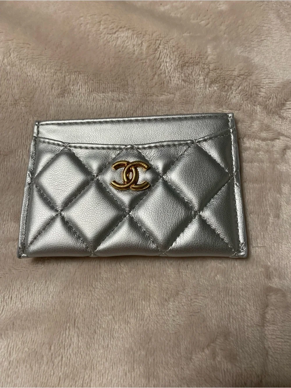 ChaneI Cardholder Metallic Silver with Gold-Tone Hardware NEW !!